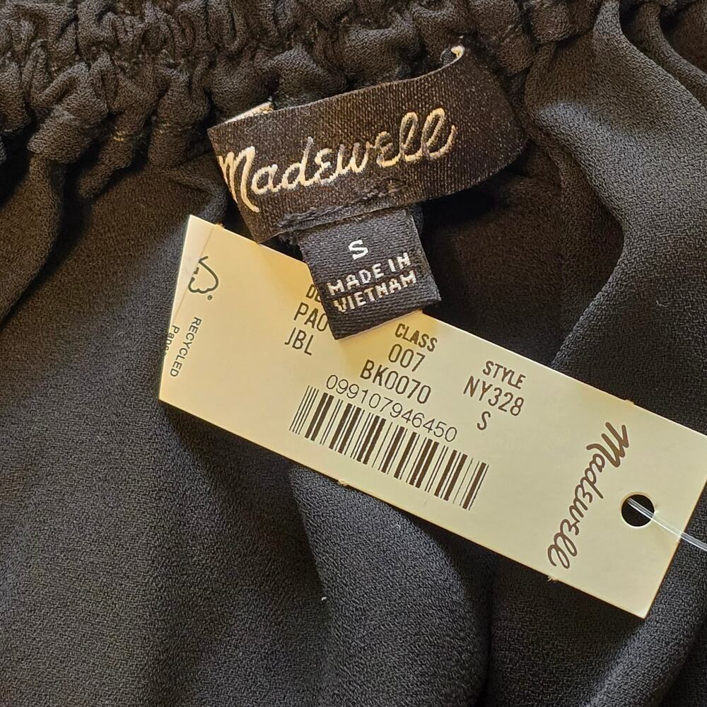 Madewell Top Womens Size Small Black Tie Neck Long Sleeve Semi-Sheer Ruffle NWT - Picture 3 of 10